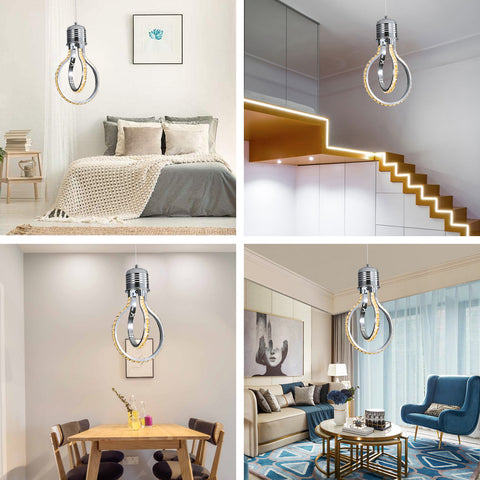 Lampadario moderno, plafoniera a LED in cristallo da 21 W e 3000 K, lampada a sospensione in alluminio per camera da letto, cucina, sala da pranzo, bancone bar, corridoio, sala espositiva, altezza regolabile.