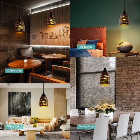 Moderna lampada a sospensione a LED, lampadario industriale intagliato cavo, lampada da soffitto a sospensione in gabbia di metallo, paralume nero, lampada E27 per soggiorno, cucina, corridoio, ristorante, loft, caffetteria, bar 