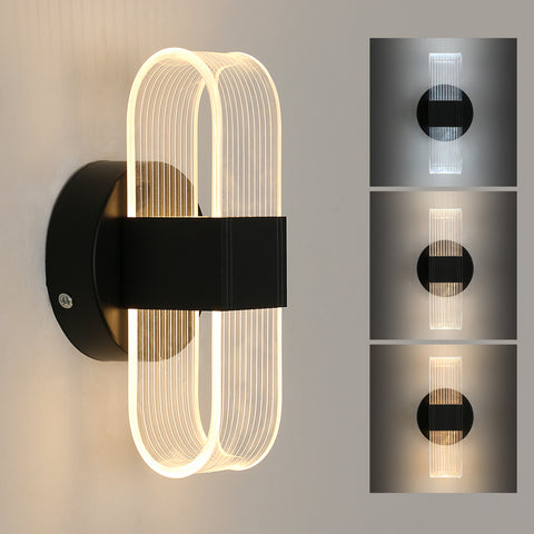 Lampada da parete a LED, lampada da parete moderna a LED dimmerabile, lampada da parete per interni in acrilico ovale nero da 10 W per il corridoio del comodino della camera da letto, 3000-6500K