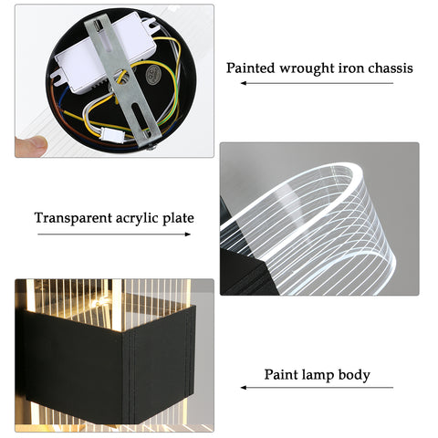 Lampada da parete a LED, lampada da parete moderna a LED dimmerabile, lampada da parete per interni in acrilico ovale nero da 10 W per il corridoio del comodino della camera da letto, 3000-6500K
