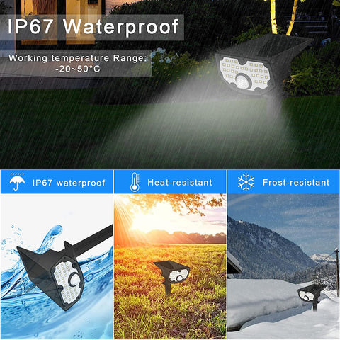 Lampada solare da esterno, Lampada solare da giardino con sensore di movimento, Confezione da 2, 30 LED Bianco freddo 6100-6800K 650LM Faretto solare da esterno IP67 Illuminazione impermeabile 3 modalità, per cortile, vialetto, percorso