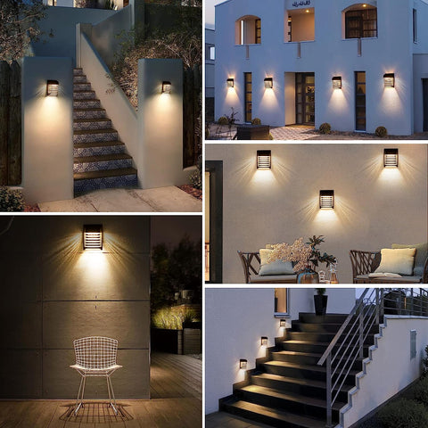Lampada da parete a LED per esterni da 4 pezzi, lampada da parete solare per cortile, giardino, corridoio, terrazza, vicino a parete, patio, villa 