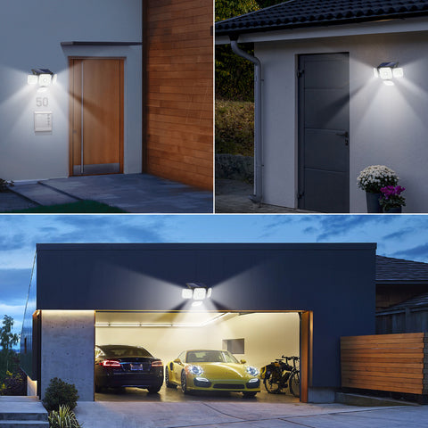 Rilevatore di movimento per lampada solare da esterno, 4 teste 231 Luce solare da esterno a LED con telecomando Illuminazione esterna solare impermeabile IP65 3 modalità Spot Proiettore solare a LED da giardino Bianco freddo