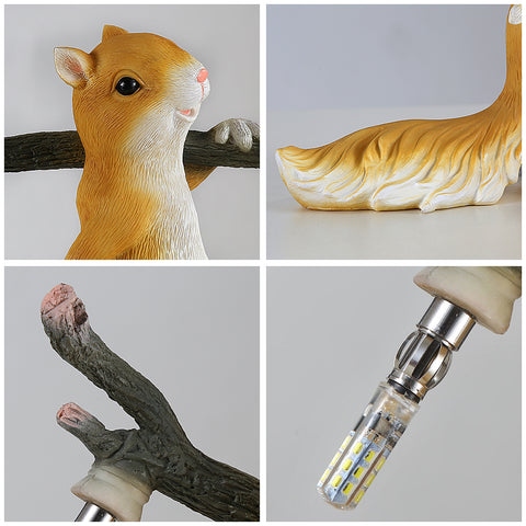 Lampada da scrivania, lampada da comodino a LED in resina a forma di scoiattolo animale creativo del fumetto