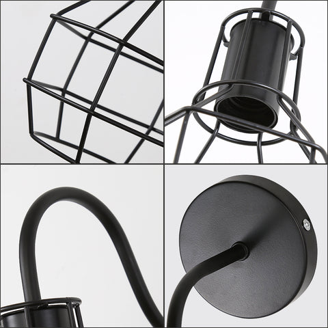 Lampada da parete per interni, lampada da parete retrò, illuminazione da parete a gabbia metallica vintage nera E27, per l'arredamento della casa del bar caffetteria
