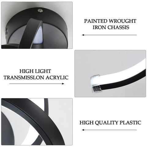 Applique da parete per interni, lampade da parete a LED da 19 W dal design curvo, moderna lampada da parete in acrilico per camera da letto, soggiorno, hotel, scale, corridoio, colore nero, luce bianca fredda