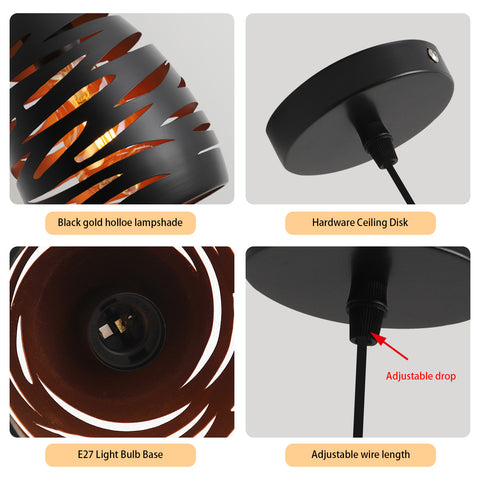 Moderna lampada a sospensione a LED, lampadario industriale intagliato cavo, lampada da soffitto a sospensione in gabbia di metallo, paralume nero, lampada E27 per soggiorno, cucina, corridoio, ristorante, loft, caffetteria, bar 