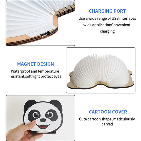 Goeco Lampada da libro pieghevole a LED, luci notturne a forma di panda multicolore, lampada pieghevole pieghevole ricaricabile tramite USB