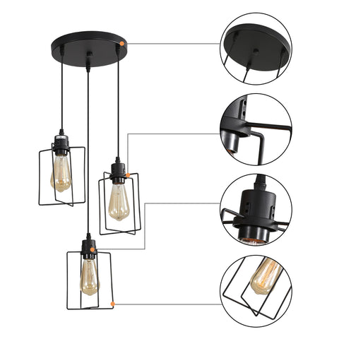 E27 Lampadario industriale Lampada a sospensione Soffitto vintage 3 luci Lampada a sospensione in gabbia di metallo Stile retrò decorativo per cucina Camera da letto Sala da pranzo