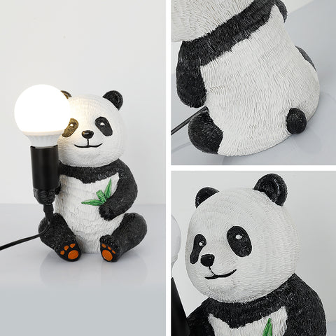Lampade da tavolo in resina dal design panda, luce notturna creativa moderna con cavo di collegamento, lampada da scrivania a LED con animali, lampada da comodino per la casa