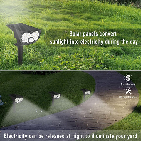 Lampada solare da esterno, Lampada solare da giardino con sensore di movimento, Confezione da 2, 30 LED Bianco freddo 6100-6800K 650LM Faretto solare da esterno IP67 Illuminazione impermeabile 3 modalità, per cortile, vialetto, percorso