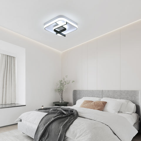 Plafoniera moderna quadrata, plafoniera a led con geometria in bianco e nero da 24 cm, plafoniera a led in acrilico a luce bianca fredda 23W 6000K, per balcone corridoio camera da letto soggiorno