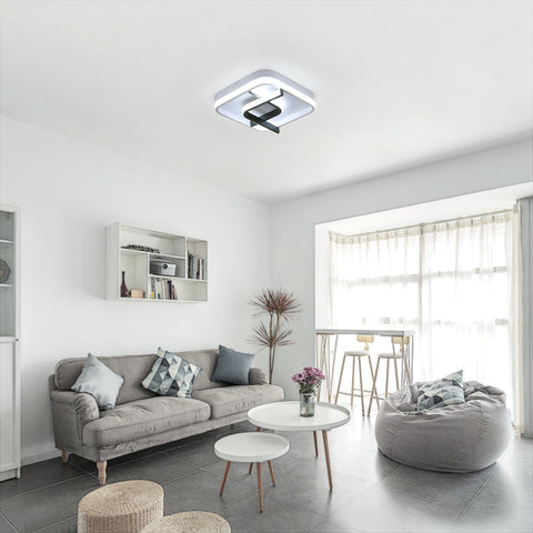 Plafoniera moderna quadrata, plafoniera a led con geometria in bianco e nero da 24 cm, plafoniera a led in acrilico a luce bianca fredda 23W 6000K, per balcone corridoio camera da letto soggiorno