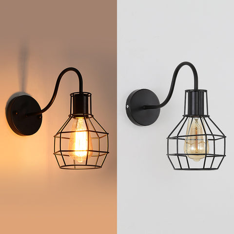 Lampada da parete per interni, lampada da parete retrò, illuminazione da parete a gabbia metallica vintage nera E27, per l'arredamento della casa del bar caffetteria