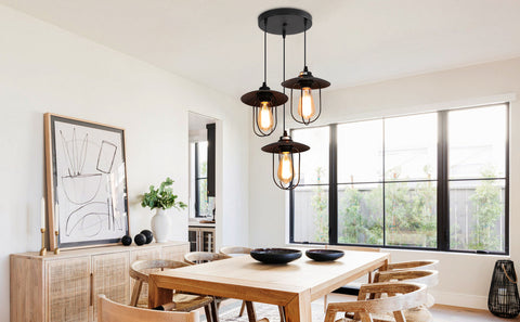 Lampadario Industriale, Lampadario Vintage a 3 Fiamme dal Design Industriale, Lampadario retrò con 3 Gabbie Metalliche, Colore: Nero, Attacco: E27, 3 Luci