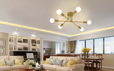 Moderna plafoniera a LED, lampadario retrò vintage a sospensione 6 luci base E27, lampadario in metallo lampada per soggiorno camera da letto cucina corridoio soppalco sala da pranzo bar caffetteria, oro (senza lampadine) 