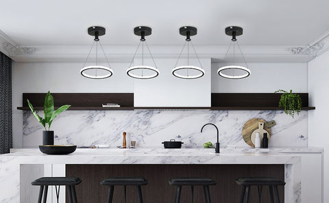 Lampadario moderno a LED ad anello 32W Lampadario moderno a sospensione a LED per tavolo da pranzo Lampadario a LED in acrilico, 220V, 22CM Lampadario a soffitto a LED per soggiorno, sala da pranzo, corridoio, caffetteria, bancone bar, nero 