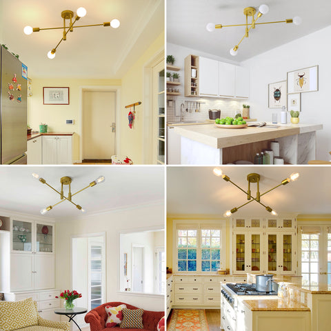 Plafoniera industriale, lampada da soffitto retrò, lampadari LED moderni in metallo dorato a 4 lampade E27 per camera da letto, soggiorno, cucina, ufficio, bar, ristorante