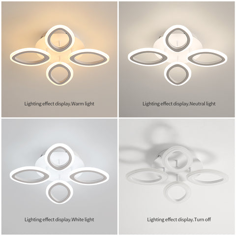 Moderna plafoniera a LED dimmerabile da 40 W, lampada da soffitto a forma di fiore, lampadario a petalo in metallo acrilico con telecomando, adatta per camere da letto, scale, corridoi, balconi, corridoi (4 luci) 