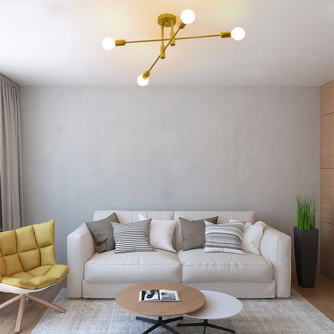 Plafoniera industriale, lampada da soffitto retrò, lampadari LED moderni in metallo dorato a 4 lampade E27 per camera da letto, soggiorno, cucina, ufficio, bar, ristorante