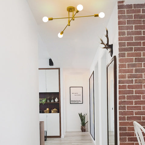 Plafoniera industriale, lampada da soffitto retrò, lampadari LED moderni in metallo dorato a 4 lampade E27 per camera da letto, soggiorno, cucina, ufficio, bar, ristorante