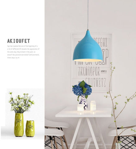 Lampada a sospensione moderna Lampadario Base E27 per soggiorno Camera da letto Sala da pranzo Ufficio Bar Caffetteria Blu
