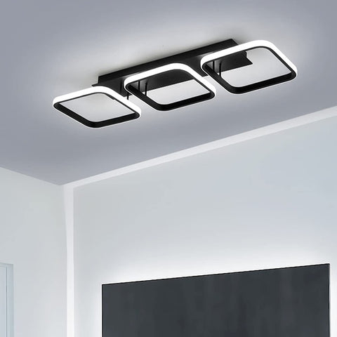Plafoniera a LED da 40 W, semplice plafoniera geometrica, plafoniera in metallo quadrata creativa, adatta per soggiorno, camera da letto, sala da pranzo, luce bianca fredda 6000 K (nero)
