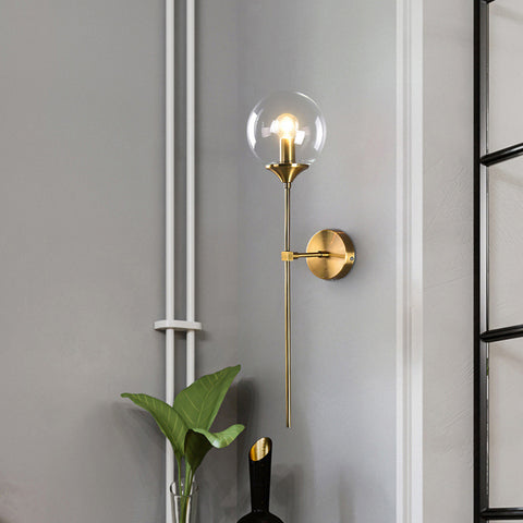 Lampada da parete moderna nordica in vetro E14 Lampada da parete a sfondo LED oro per cucina Bagno Apparecchio di illuminazione per interni Decorazioni per la casa (Ambra)