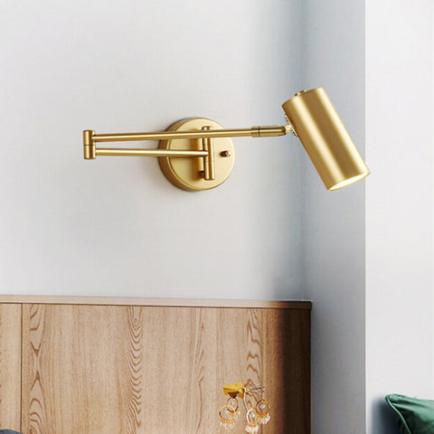 Lampada da parete moderna a LED con braccio lungo regolabile dorato Lampada da parete nordica per illuminazione da comodino soggiorno camera da letto
