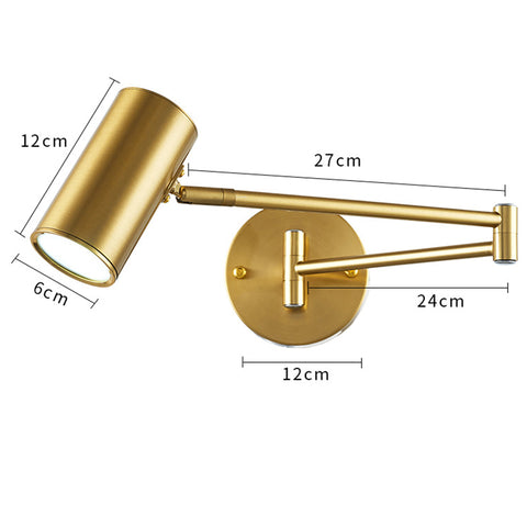 Lampada da parete moderna a LED con braccio lungo regolabile dorato Lampada da parete nordica per illuminazione da comodino soggiorno camera da letto