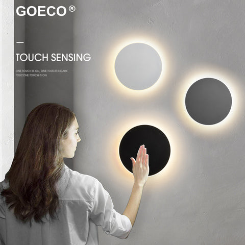 Lampada da parete a LED Interruttore tattile Illuminazione da interni per camera da letto Soggiorno Comodino rotondo Decorazione per luci scale Bianco