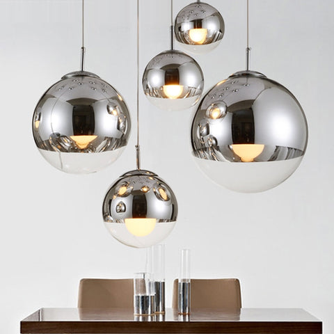 Lampadario moderno a sospensione a sfera in vetro argento Lampadario Soggiorno Camera da letto Sala da pranzo Cucina Lampada a sospensione per la casa