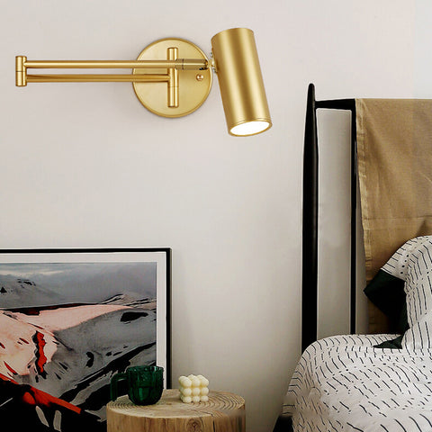 Lampada da parete moderna a LED con braccio lungo regolabile dorato Lampada da parete nordica per illuminazione da comodino soggiorno camera da letto