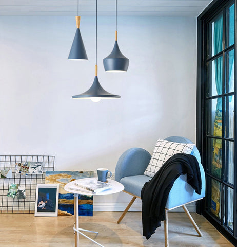 Lampada a sospensione Lampadario in legno Base E27 per soggiorno Camera da letto Sala da pranzo Ufficio Bar Caffetteria Blu