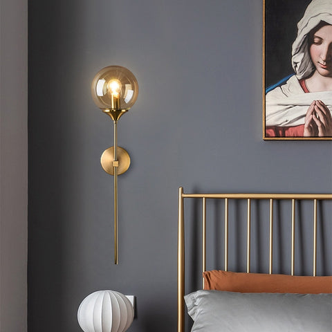 Lampada da parete moderna nordica in vetro E14 Lampada da parete a sfondo LED oro per cucina Bagno Apparecchio di illuminazione per interni Decorazioni per la casa (Grigio fumé)