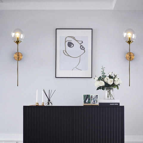 Lampada da parete moderna nordica in vetro E14 Lampada da parete a sfondo LED oro per cucina Bagno Apparecchio di illuminazione per interni Decorazioni per la casa (Ambra)
