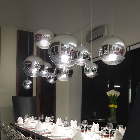 Lampadario moderno a sospensione a sfera in vetro argento Lampadario Soggiorno Camera da letto Sala da pranzo Cucina Lampada a sospensione per la casa
