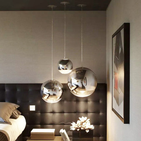 Lampadario moderno a sospensione a sfera in vetro argento Lampadario Soggiorno Camera da letto Sala da pranzo Cucina Lampada a sospensione per la casa