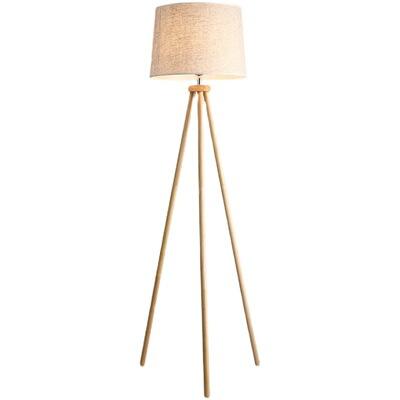 Lampada da terra con treppiede in legno, lampada da terra a LED con interruttore a pedale, lampada da terra vintage, lampada da terra con lampadina E27 e paralume in lino per soggiorno camera da letto