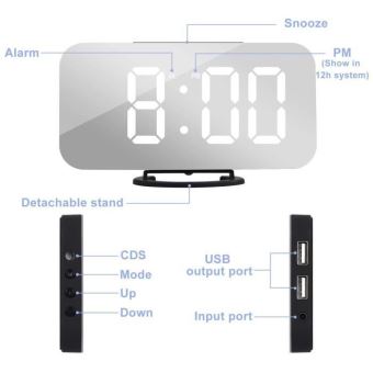 Sveglia digitale moderna con porta USB e specchio - Orologio decorativo da tavolo o scrivania - Carattere bianco