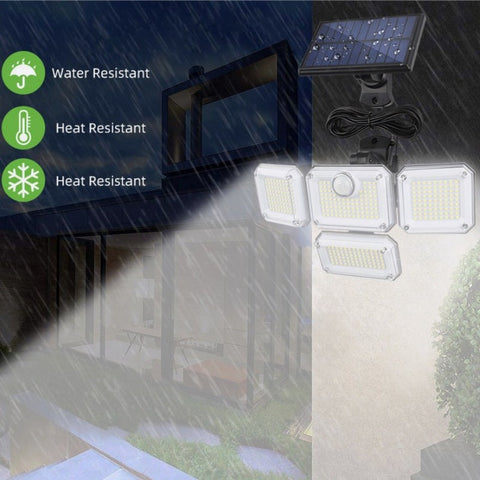 Lampada Solare da Esterno Sensore di Movimento, Luce Solare da Esterno 4 Teste 278 LED IP65 Proiettore Solare da Esterno Impermeabile con Telecomando 3 Modalità Faretto LED Solare per Giardino