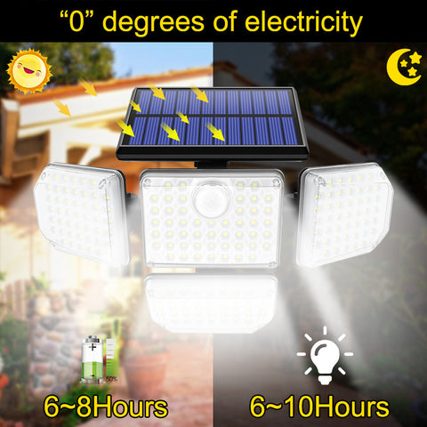 Lampada Solare da Esterno Sensore di Movimento, Luce Solare da Esterno 4 Teste 278 LED IP65 Proiettore Solare da Esterno Impermeabile con Telecomando 3 Modalità Faretto LED Solare per Giardino