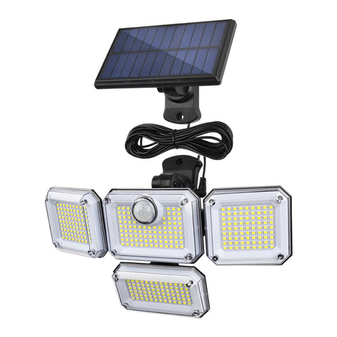 Lampada Solare da Esterno Sensore di Movimento, Luce Solare da Esterno 4 Teste 278 LED IP65 Proiettore Solare da Esterno Impermeabile con Telecomando 3 Modalità Faretto LED Solare per Giardino
