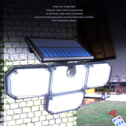Lampada Solare da Esterno Sensore di Movimento, Luce Solare da Esterno 4 Teste 278 LED IP65 Proiettore Solare da Esterno Impermeabile con Telecomando 3 Modalità Faretto LED Solare per Giardino