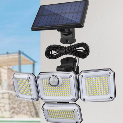 Lampada Solare da Esterno Sensore di Movimento, Luce Solare da Esterno 4 Teste 278 LED IP65 Proiettore Solare da Esterno Impermeabile con Telecomando 3 Modalità Faretto LED Solare per Giardino