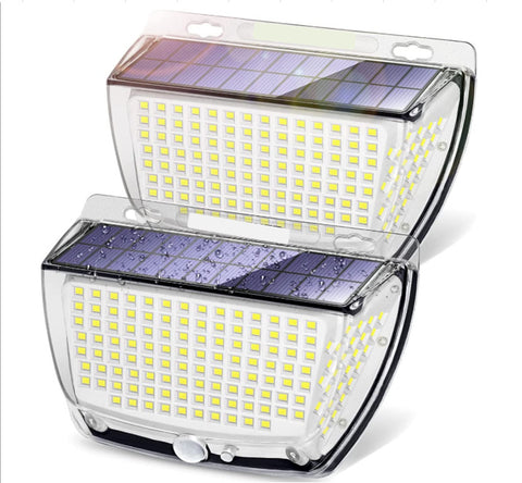 Lampada da parete solare da esterno, 2 pezzi, con sensore di movimento, 160 LED, bianco freddo 6000 K, per cortile, giardino, corridoio, terrazza, vicino al muro, patio, villa 