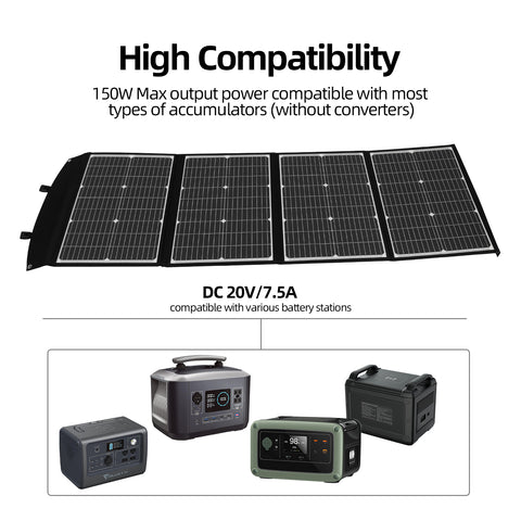 Pannello solare pieghevole Pannello solare portatile da 150 W per la maggior parte dei generatori solari, computer portatili con centrali elettriche, telefoni cellulari, attività all'aperto, campeggio