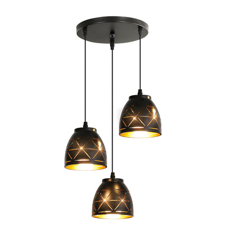 3 Lampade a sospensione retrò, Lampadario industriale intagliato cavo, Lampada da soffitto in metallo vintage E27, Illuminazione per soggiorno Cucina Corridoio Ristorante Loft Café Bar
