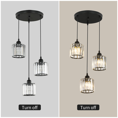 Lampadario nordico moderno e minimalista E27 Lampadario da soffitto in cristallo per sala da pranzo a semi-incasso (rotondo, 3 luci)