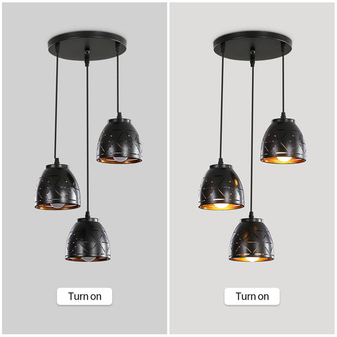 3 Lampade a sospensione retrò, Lampadario industriale intagliato cavo, Lampada da soffitto in metallo vintage E27, Illuminazione per soggiorno Cucina Corridoio Ristorante Loft Café Bar